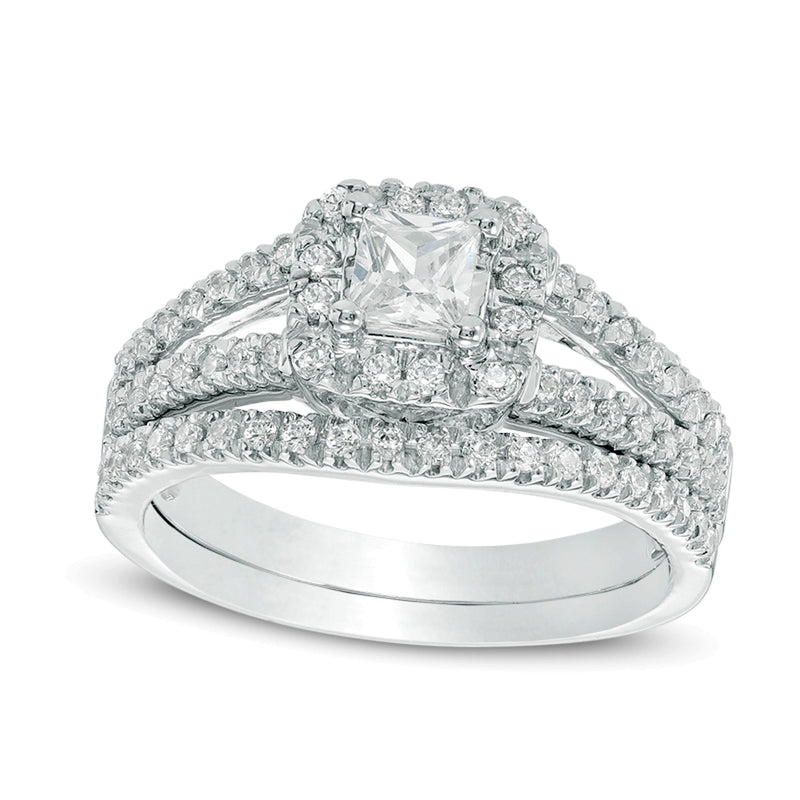 0.75 CT. Gesamtgewicht Braut-Set mit Diamanten im Princess-, Rund- und Kissenschliff in 10K Weißgold