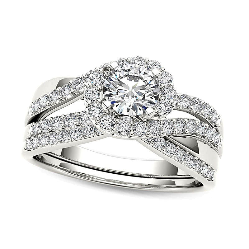 1.0 ct. Gesamtgewicht Diamant Swirl Bypass Brautset in 14K Weißgold