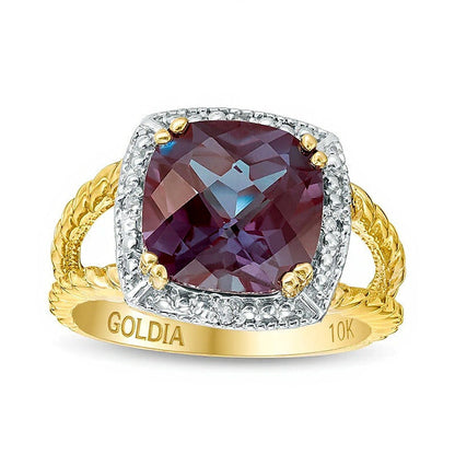 10.0mm Alexandrit im Kissenschliff und Diamant Halo Ring in 10K Gelbgold