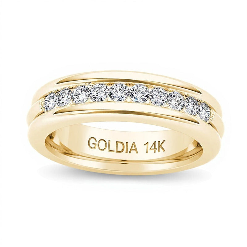 0.2 ct. Gesamtgewicht Diamant Ehering mit Rille in 14K Gelbgold
