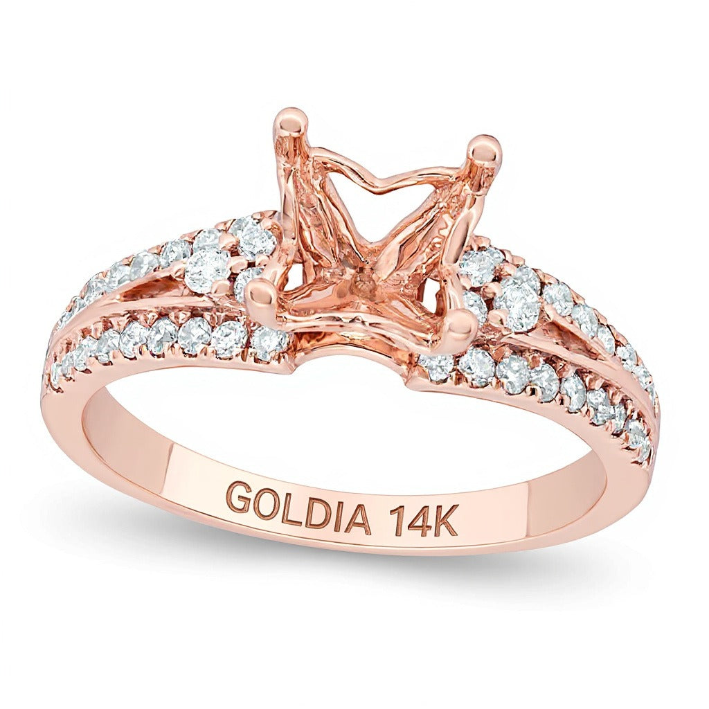 0.38 ct. Gesamtgewicht Diamant Semi-Mount mit dreiseitigem Besatz in 14K Roségold