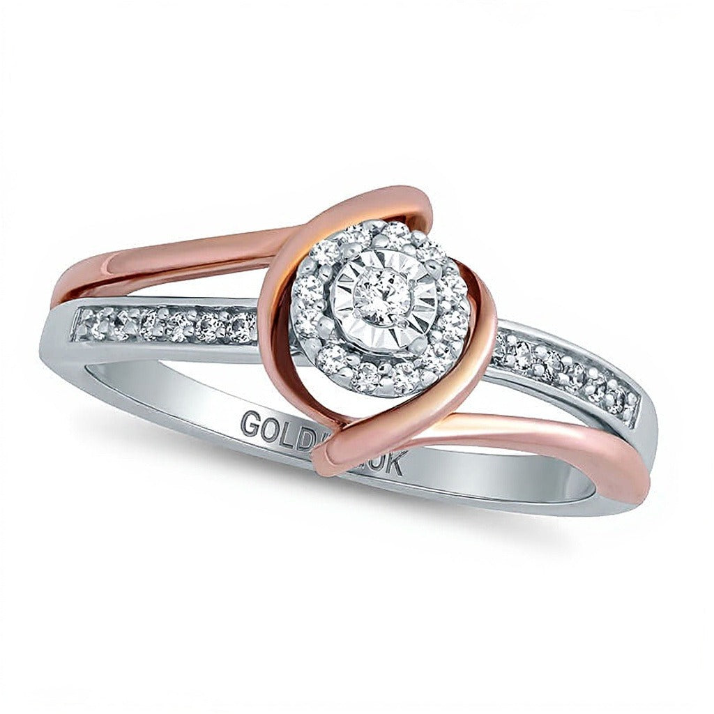 0.13 ct. Gesamtgewicht Diamant-Freundschaftsring mit Bypass-Design in 10K Gold Two-Tone