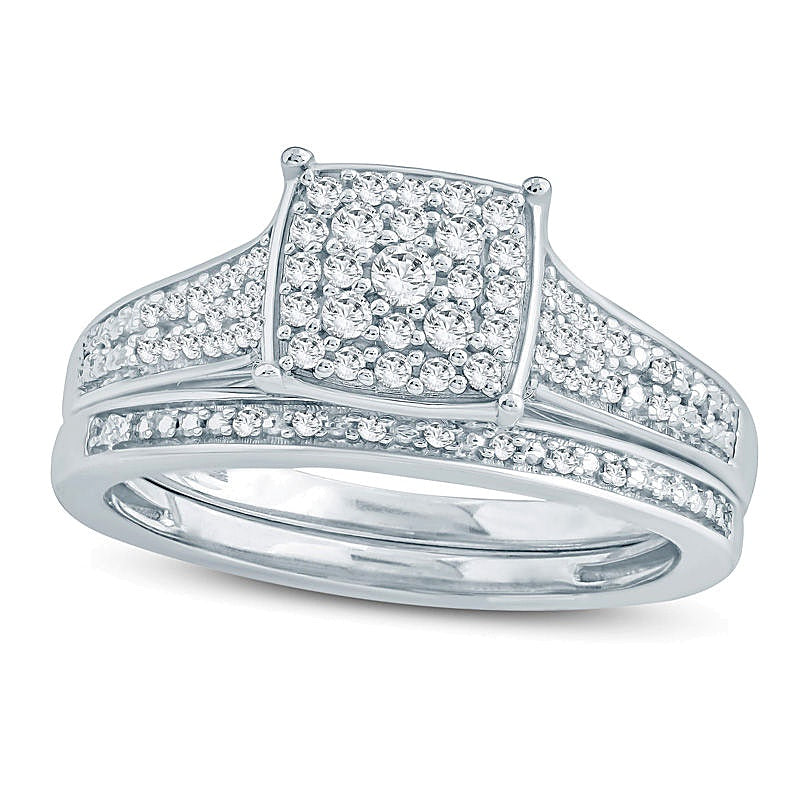 0.33 ct. Gesamtgewicht Komposit-Diamant Braut-Set eckig in rhodiniertem Sterlingsilber