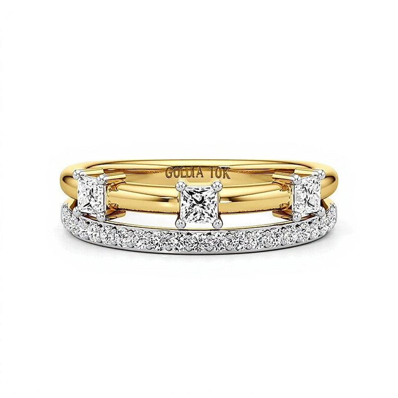 0,5 ct. Gesamtgewicht Ring mit Diamanten im Princess- und Rundschliff in 10K Gelbgold