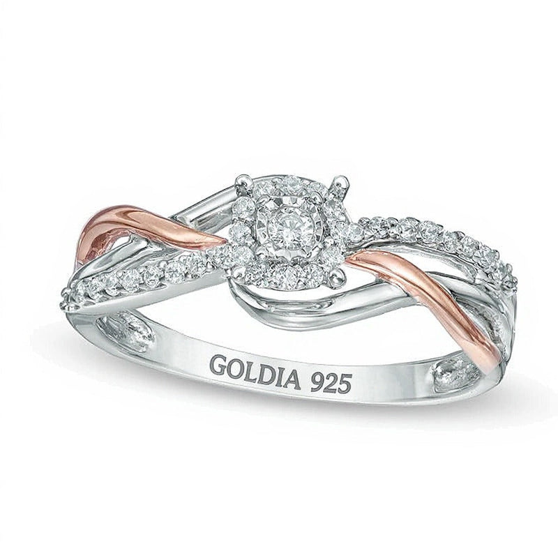 Freundschaftsring für Damen mit weißen Diamanten im Rundschliff, 0.2 ct. Gesamtgewicht, aus Sterlingsilber und 10K Roségold