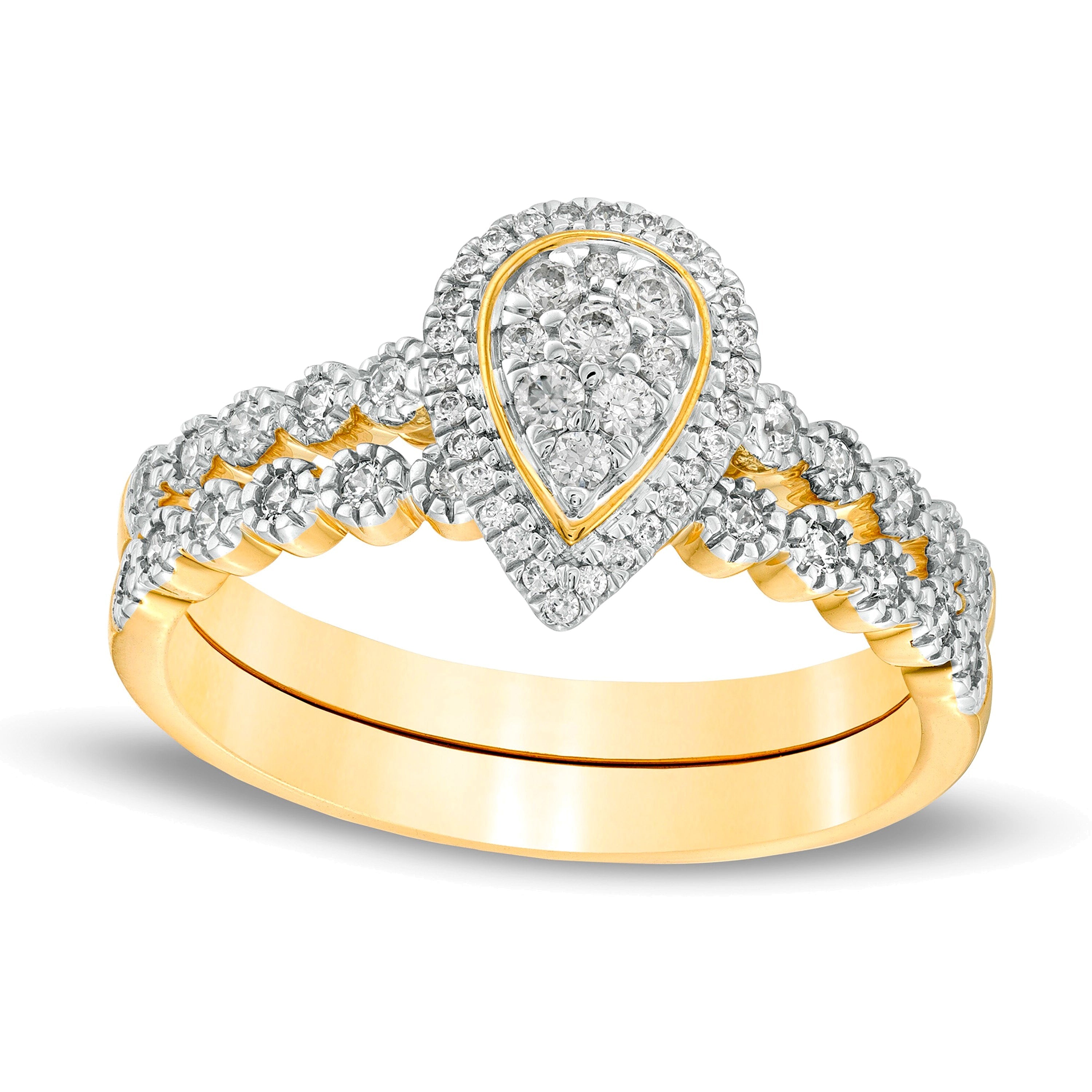 0.33 ct. Gesamtgewicht Komposit-Diamant Braut-Set tropfenförmig in 10K Gelbgold