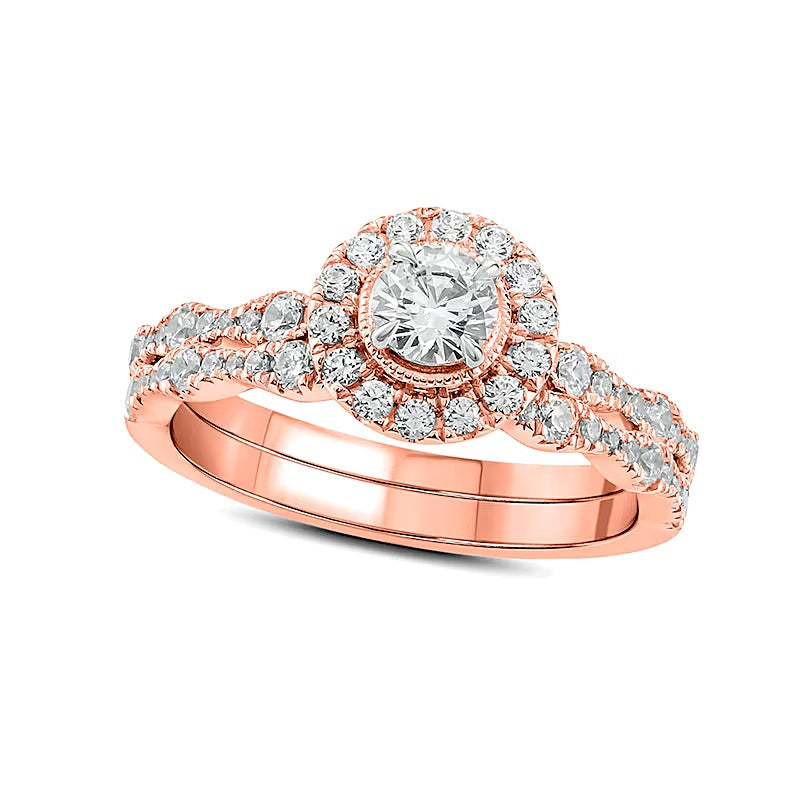 1,0 ct. Gesamtgewicht Diamant Braut-Set im Vintage-Stil mit Rahmen in 10K Roségold