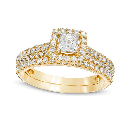 1.0 CT. Gesamtgewicht Braut-Set mit Diamanten im Princess- und Rundschliff in 14K Gelbgold (I/I1)