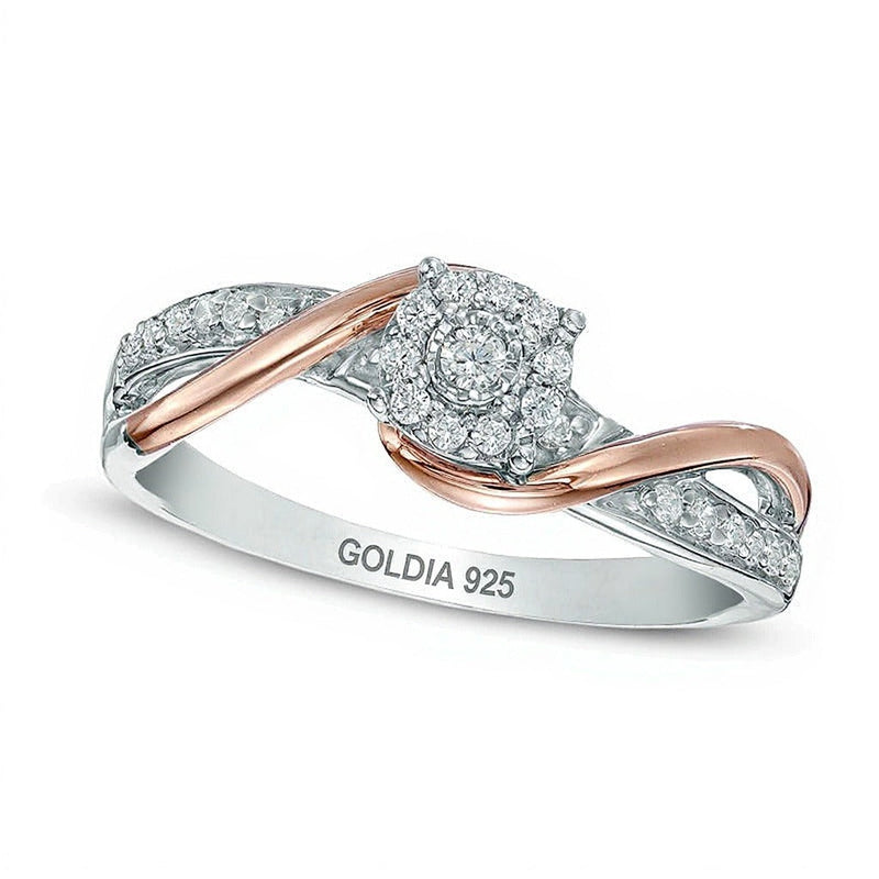 0.17 ct. Gesamtgewicht Diamant Freundschaftsring im Swirl-Design in Sterlingsilber und 10K Roségold