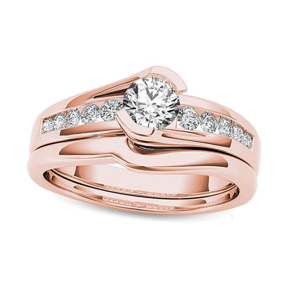 0,5 ct. Gesamtgewicht Diamant Bypass Brautset in 14K Roségold