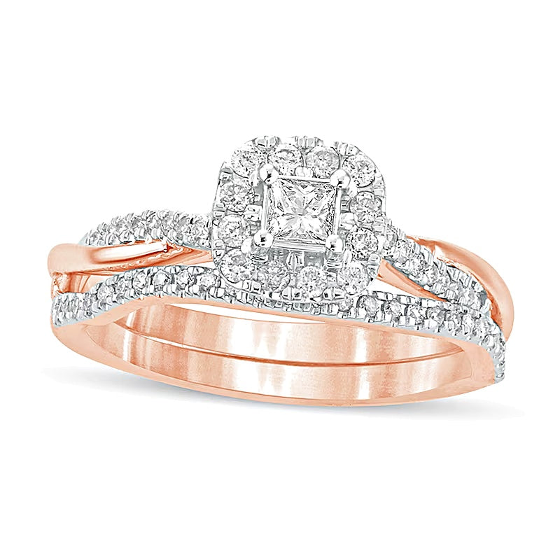 Braut-Set mit weißen Diamanten im Princess- und Rundschliff, 0.5 CT. Gesamtgewicht, in 10K Roségold
