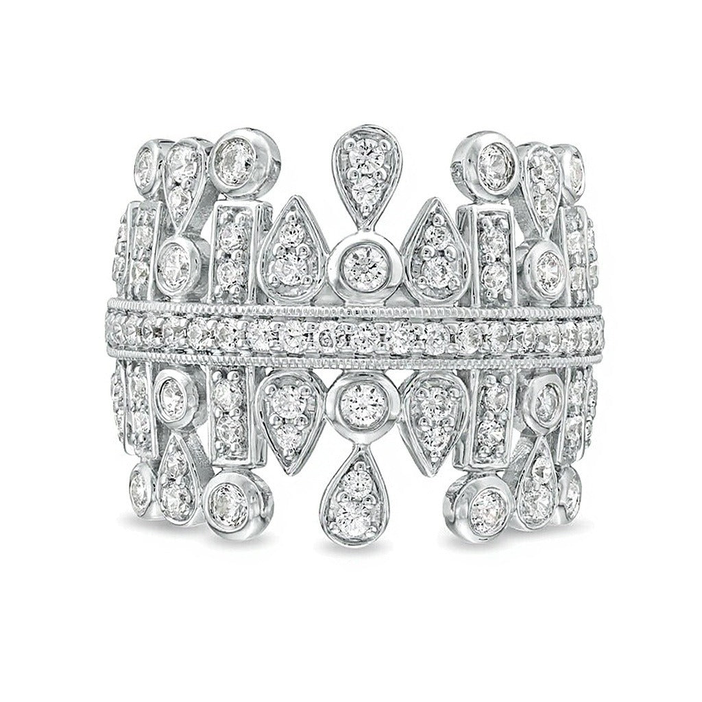 1.0 CT. TW Diamant-Ring im Art-Déco-Stil mit multi-geometrischen Formen aus rhodiniertem Sterlingsilber