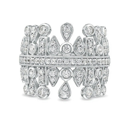 1.0 CT. TW Diamant-Ring im Art-Déco-Stil mit multi-geometrischen Formen aus rhodiniertem Sterlingsilber