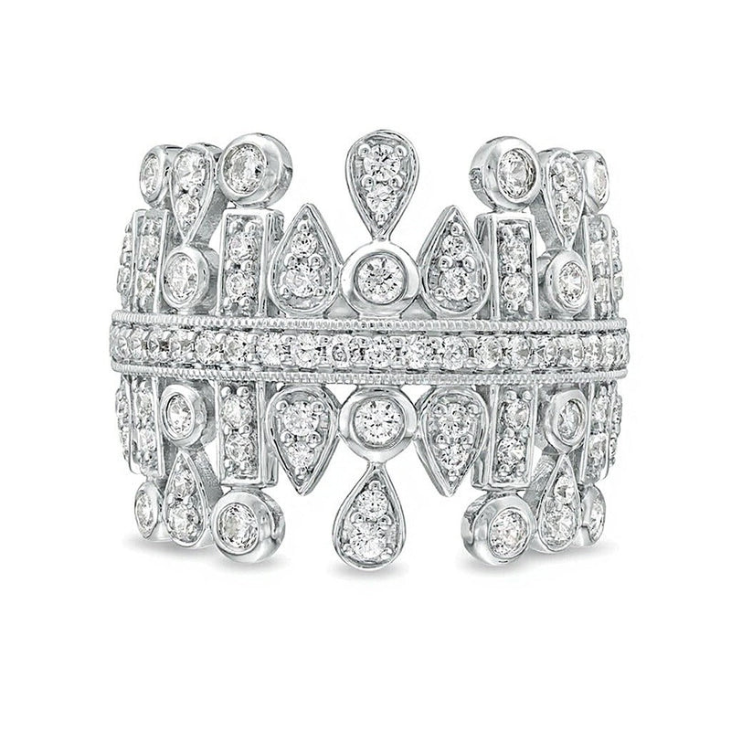 1.0 CT. TW Diamant-Ring im Art-Déco-Stil mit multi-geometrischen Formen aus rhodiniertem Sterlingsilber