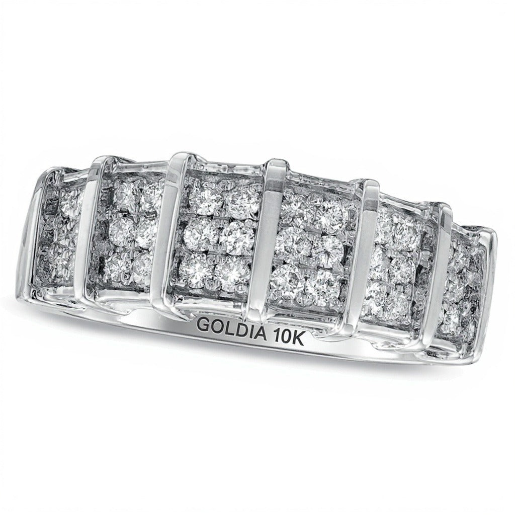 0.5 ct. Gesamtgewicht Diamant Ehering dreireihig mit vertikalen Stationen in 10K Weißgold