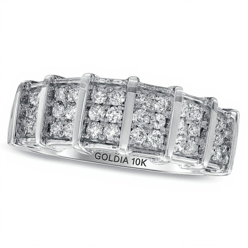 0.5 ct. Gesamtgewicht Diamant Ehering dreireihig mit vertikalen Stationen in 10K Weißgold
