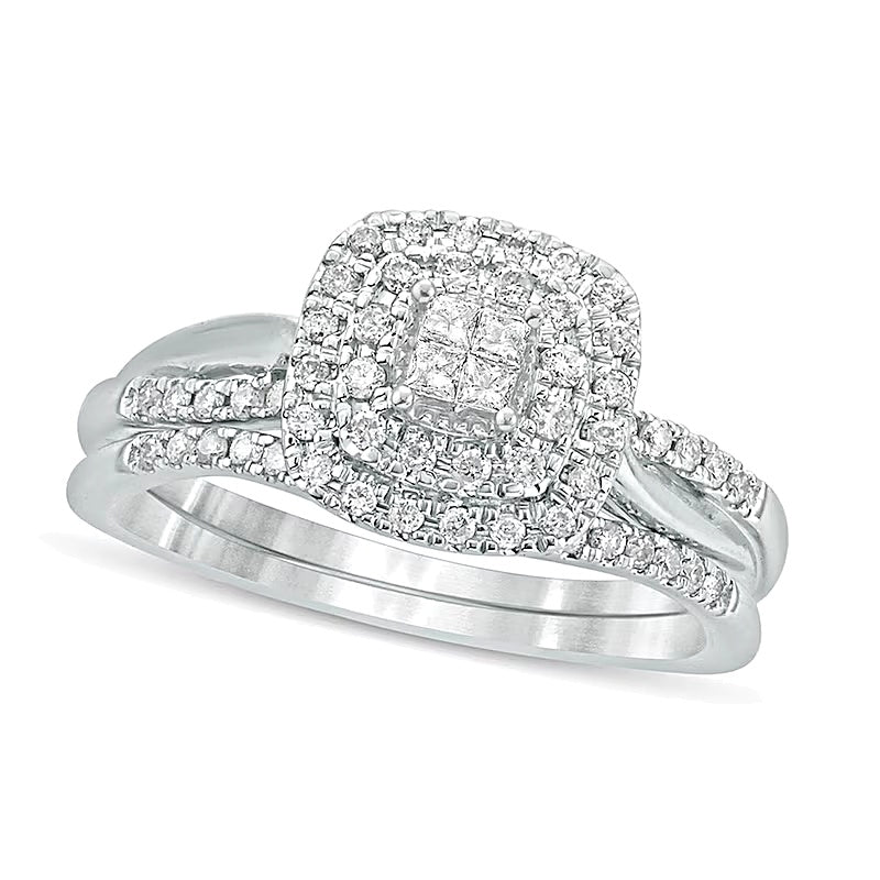 Braut-Set mit Diamanten im Princess-, Rund- und Kissenschliff 0.38 ct. Gesamtgewicht in 10K Weißgold