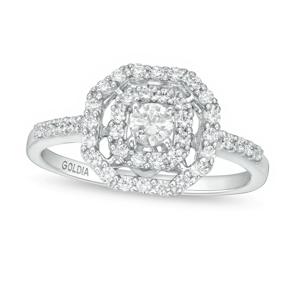0,5 ct. Gesamtgewicht Diamant Verlobungsring mit doppeltem achteckigem Rahmen in 14K Weißgold