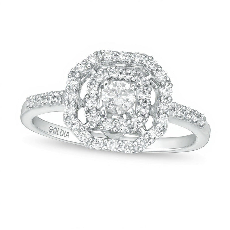 0,5 ct. Gesamtgewicht Diamant Verlobungsring mit doppeltem achteckigem Rahmen in 14K Weißgold