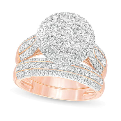 1.5 ct. Gesamtgewicht Komposit-Diamant Brautset mehrreihig mit Rahmen in 10K Roségold