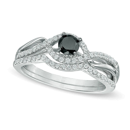 Braut-Set mit schwarzen und weißen Diamanten im Bypass-Design, 0.5 ct. Gesamtgewicht, in rhodiniertem Sterlingsilber