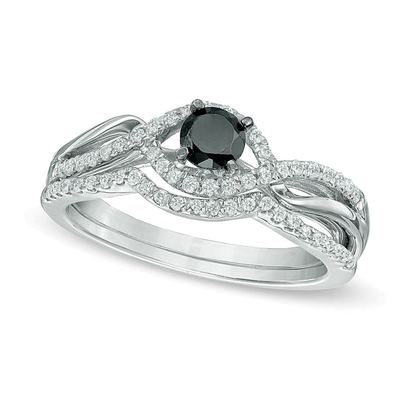 Braut-Set mit schwarzen und weißen Diamanten im Bypass-Design, 0.5 ct. Gesamtgewicht, in rhodiniertem Sterlingsilber