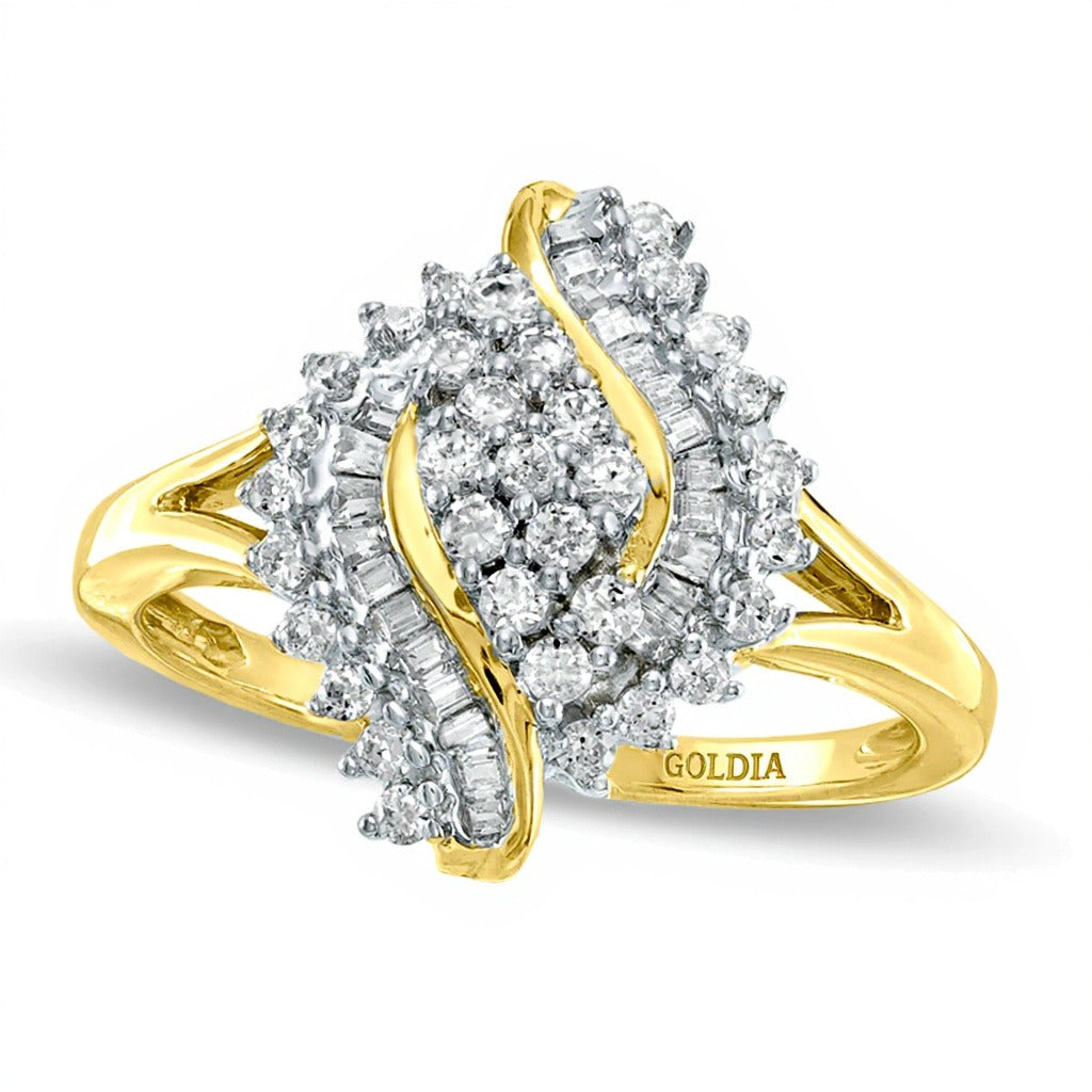 0.5 ct. Gesamtgewicht Diamant Marquise Cluster Twist Ring in 10K Gelbgold