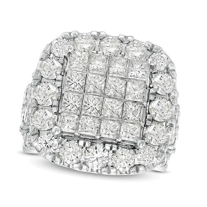 Verlobungsring mit Diamanten im Princess- und Rundschliff, 8.0 ct. Gesamtgewicht, Komposit, mehrreihig, in 14K Weißgold