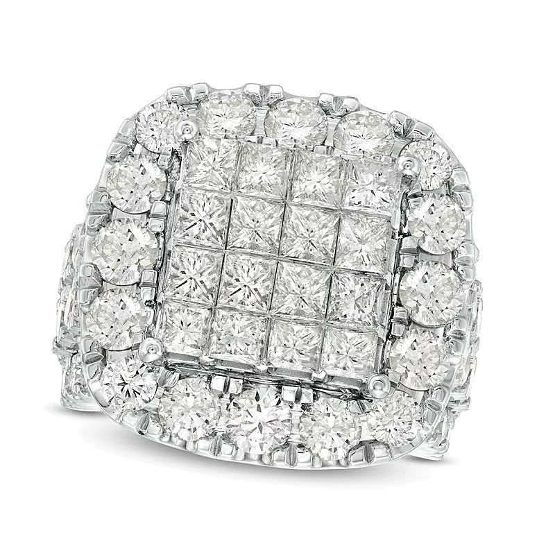 Verlobungsring mit Diamanten im Princess- und Rundschliff, 8.0 ct. Gesamtgewicht, Komposit, mehrreihig, in 14K Weißgold