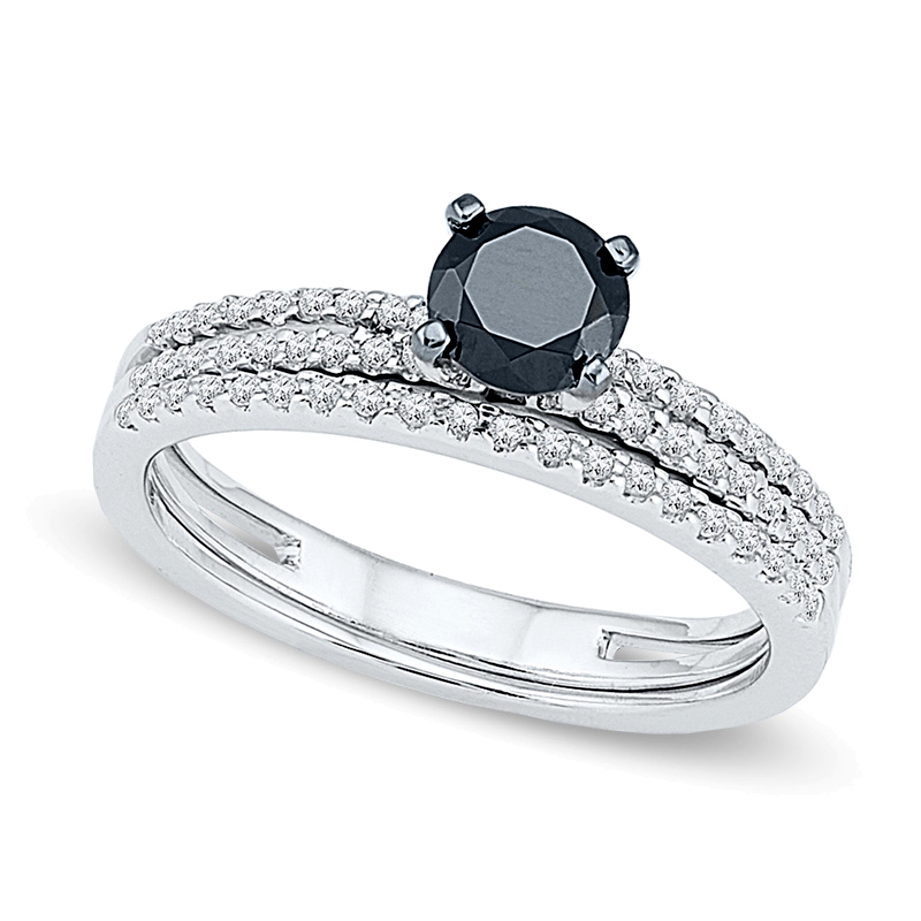 Braut-Set mit schwarzen und weißen Diamanten 0.75 CT. Gesamtgewicht in 10K Weißgold