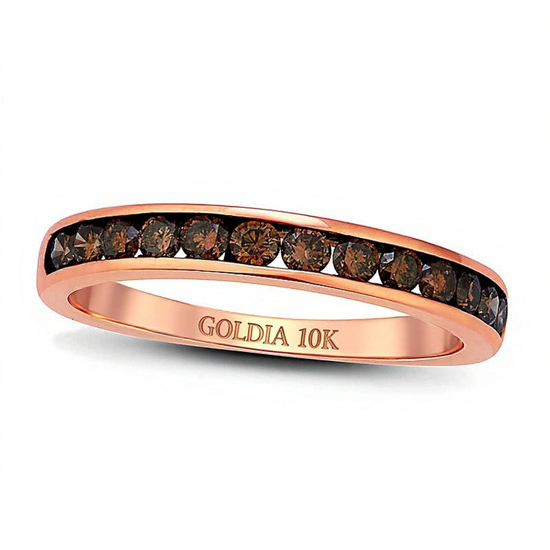 0.25 ct. Gesamtgewicht Champagne Diamant Memoire-Ring kanalgefasst in 10K Roségold mit schwarzem Rhodium