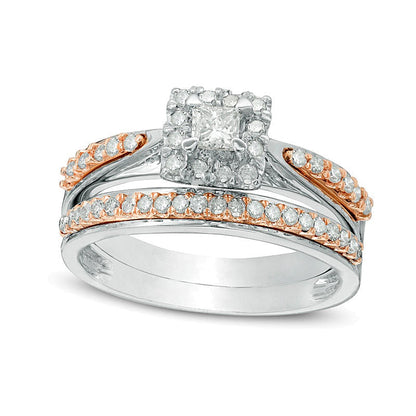 0,5 ct. Gesamtgewicht Brautset mit Diamanten im Princess- und Rundschliff in 10K Zweifarben-Gold