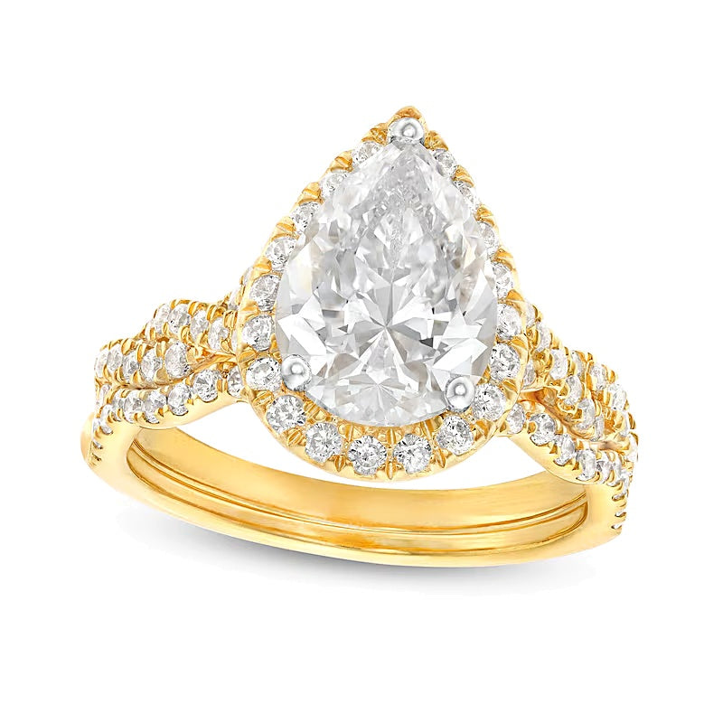 Braut-Set mit tropfenförmigem Labordiamant 2,63 ct. Gesamtgewicht in 14K Gelbgold (I/SI2)