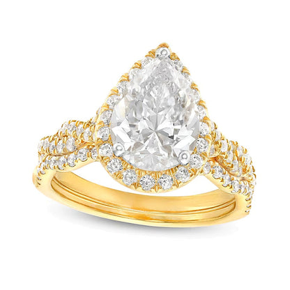 Braut-Set mit tropfenförmigem Labordiamant 2,63 ct. Gesamtgewicht in 14K Gelbgold (I/SI2)
