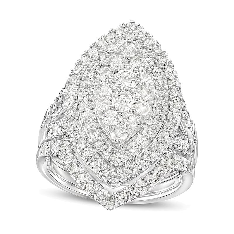 Braut-Set mit Diamanten im Marquise- und Rundschliff, doppeltem Rahmen und geteilter Schiene, 2.0 ct. Gesamtgewicht, 14K Weißgold