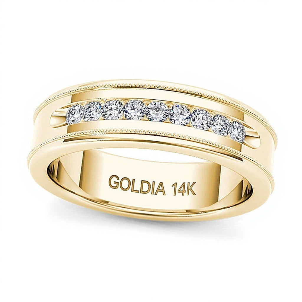0.33 ct. Gesamtgewicht Diamant Ehering kanalgefasst mit Milgrain in 14K Gelbgold