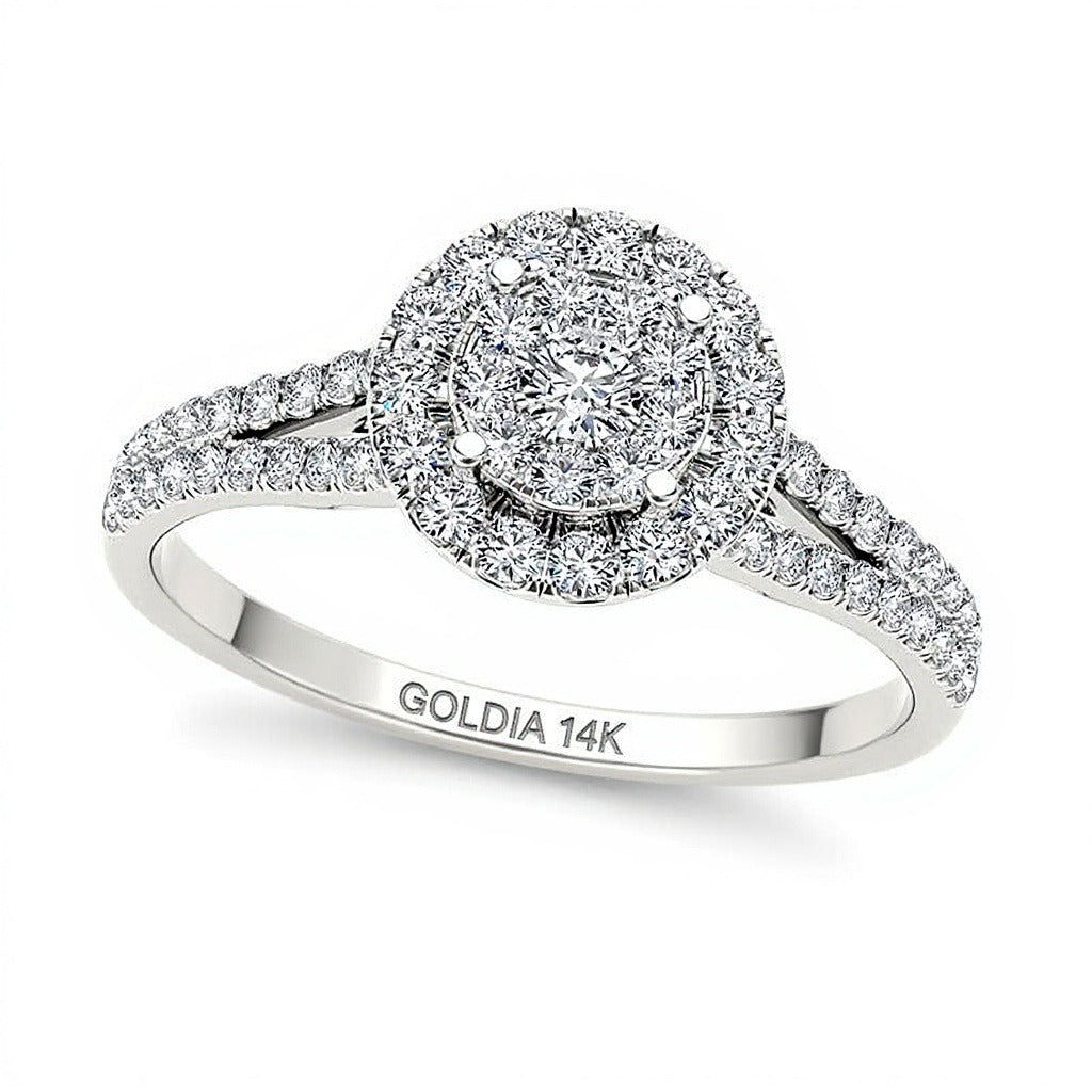 0,5 ct. Gesamtgewicht Halo-Verlobungsring mit Diamanten in 14K Weißgold