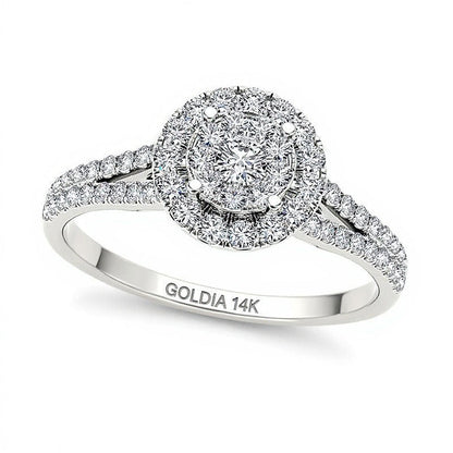 0,5 ct. Gesamtgewicht Halo-Verlobungsring mit Diamanten in 14K Weißgold