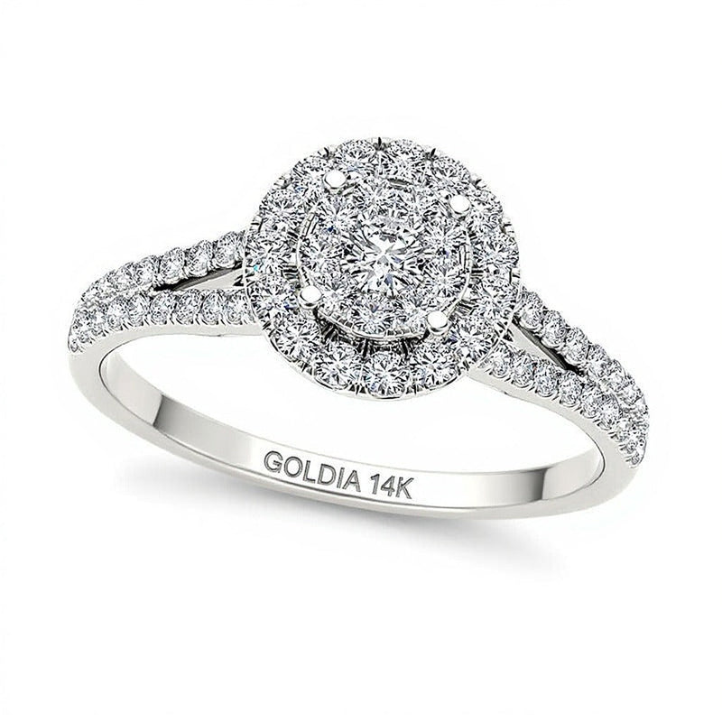 0,5 ct. Gesamtgewicht Halo-Verlobungsring mit Diamanten in 14K Weißgold