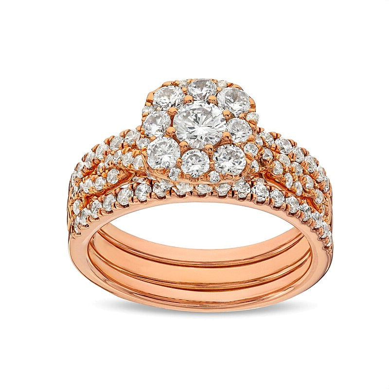 Braut-Set mit Diamanten im Kissenschliff und Twist-Schiene 1,5 ct. Gesamtgewicht in 10K Roségold