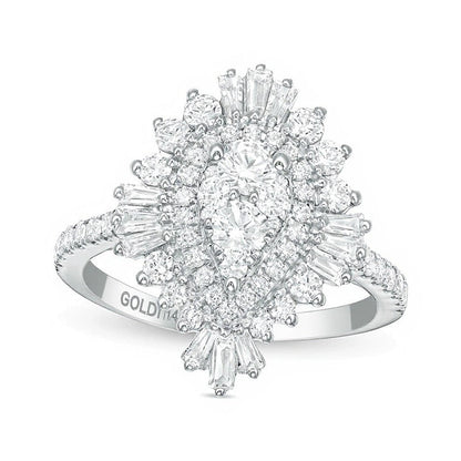 1.5 CT. Gesamtgewicht Komposit-Diamant Ring tropfenförmig mit Starburst-Fassung in 14K Weißgold