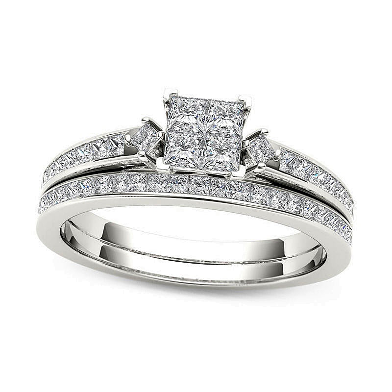 0.75 ct. Gesamtgewicht Braut-Set mit vier Princess-Diamanten in 14K Weißgold
