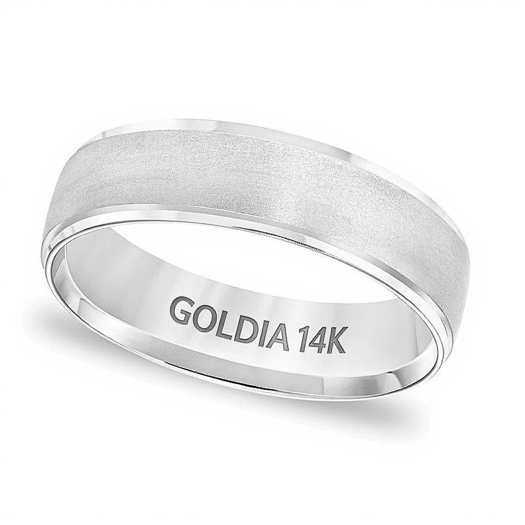 6,0 mm Ehering mit Komfortschliff und gebürstetem Finish in 14K Weißgold