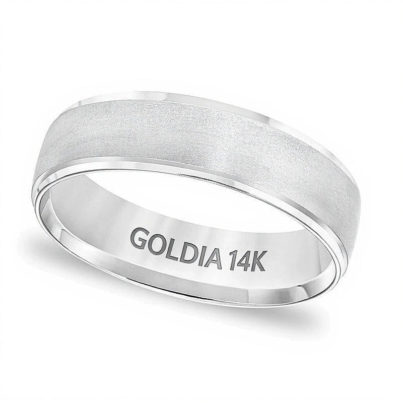 6,0 mm Ehering mit Komfortschliff und gebürstetem Finish in 14K Weißgold