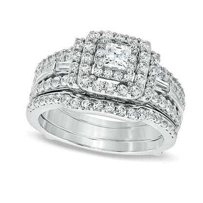 1.5 CT. Gesamtgewicht Braut-Set mit Diamanten im Princess- und Baguette-Schliff in 14K Weißgold