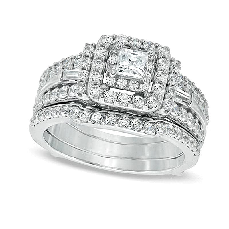 1.5 CT. Gesamtgewicht Braut-Set mit Diamanten im Princess- und Baguette-Schliff in 14K Weißgold