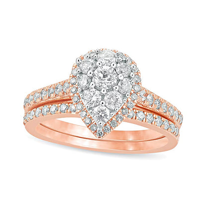 Braut-Set 1.0 ct. Gesamtgewicht mit Komposit-Diamanten im Tropfen- und Rundschliff in 10K Roségold