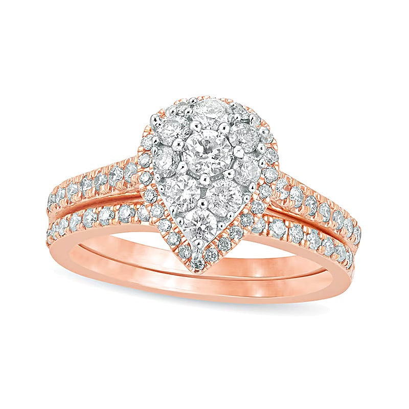 Braut-Set 1.0 ct. Gesamtgewicht mit Komposit-Diamanten im Tropfen- und Rundschliff in 10K Roségold