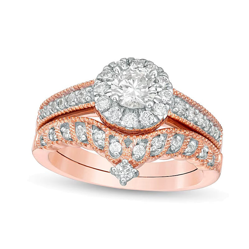 Brautset mit Diamanten 1.0 ct. Gesamtgewicht im Vintage-Tiara-Stil in 10K Roségold