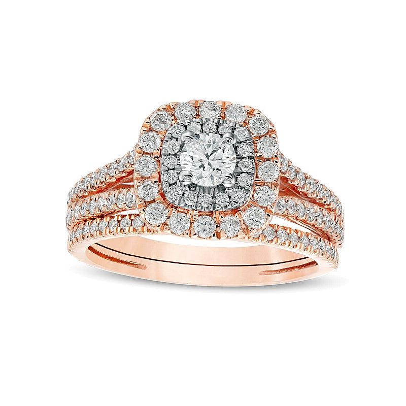 Brautset mit Diamanten 1.0 ct. Gesamtgewicht, rund & Kissenschliff, mehrreihig, in 10K Roségold